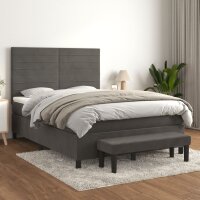 vidaXL Boxspringbett mit Matratze Dunkelgrau 140x190 cm Samt