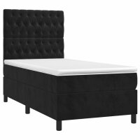 vidaXL Boxspringbett mit Matratze &amp; LED Schwarz 90x200 cm Samt