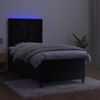 vidaXL Boxspringbett mit Matratze &amp; LED Schwarz 90x200 cm Samt