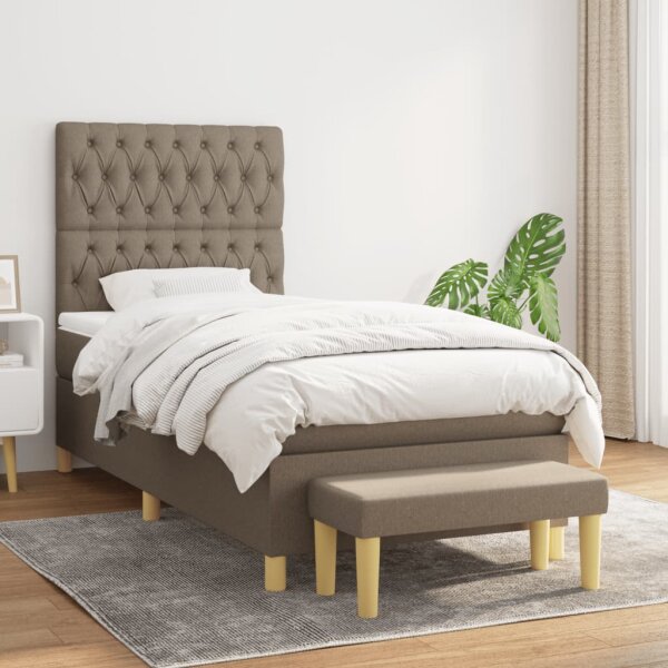 vidaXL Boxspringbett mit Matratze Taupe 90x200 cm Stoff