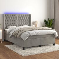 vidaXL Boxspringbett mit Matratze &amp; LED Hellgrau 140x200 cm Samt