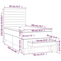 WOWONA Boxspringbett mit Matratze Dunkelgrau 80x200 cm Stoff