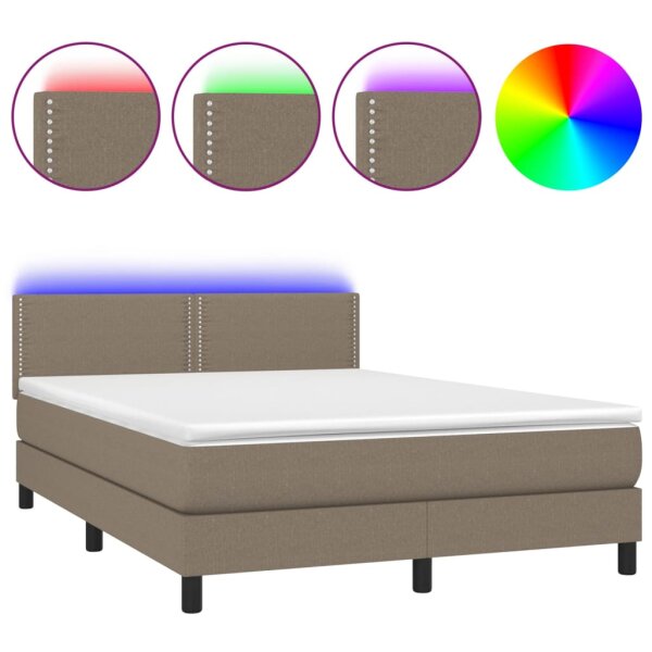 vidaXL Boxspringbett mit Matratze &amp; LED Taupe 140x200 cm Stoff