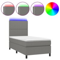 vidaXL Boxspringbett mit Matratze &amp; LED Dunkelgrau 100x200 cm Stoff