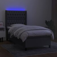 vidaXL Boxspringbett mit Matratze &amp; LED Dunkelgrau 100x200 cm Stoff