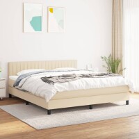 vidaXL Boxspringbett mit Matratze Creme 160x200 cm Stoff