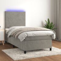 vidaXL Boxspringbett mit Matratze &amp; LED Hellgrau 100x200 cm Samt