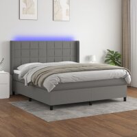 vidaXL Boxspringbett mit Matratze &amp; LED Dunkelgrau 180x200 cm Stoff