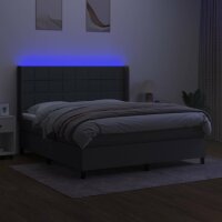 vidaXL Boxspringbett mit Matratze &amp; LED Dunkelgrau 180x200 cm Stoff