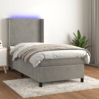 vidaXL Boxspringbett mit Matratze &amp; LED Hellgrau 100x200 cm Samt