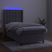 WOWONA Boxspringbett mit Matratze &amp; LED Hellgrau 100x200 cm Samt