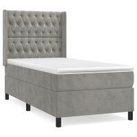 WOWONA Boxspringbett mit Matratze Hellgrau 100x200 cm Samt