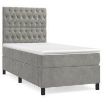 WOWONA Boxspringbett mit Matratze Hellgrau 100x200 cm Samt