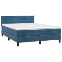 WOWONA Boxspringbett mit Matratze Dunkelblau 140x190 cm Samt