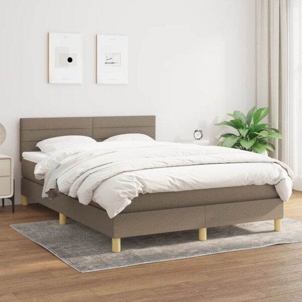 vidaXL Boxspringbett mit Matratze Taupe 140x190 cm Stoff