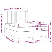 vidaXL Boxspringbett mit Matratze Hellgrau 140x190 cm Samt