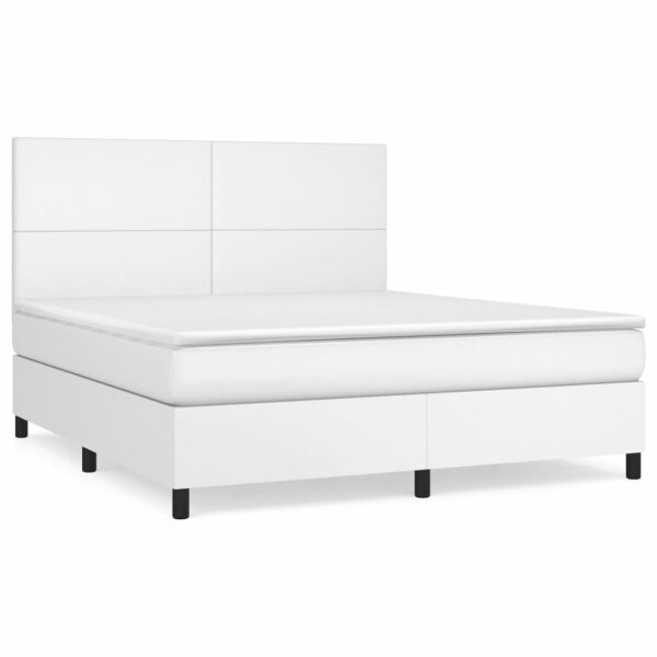 vidaXL Boxspringbett mit Matratze Wei&szlig; 160x200 cm Kunstleder