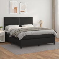 vidaXL Boxspringbett mit Matratze Schwarz 160x200 cm Kunstleder