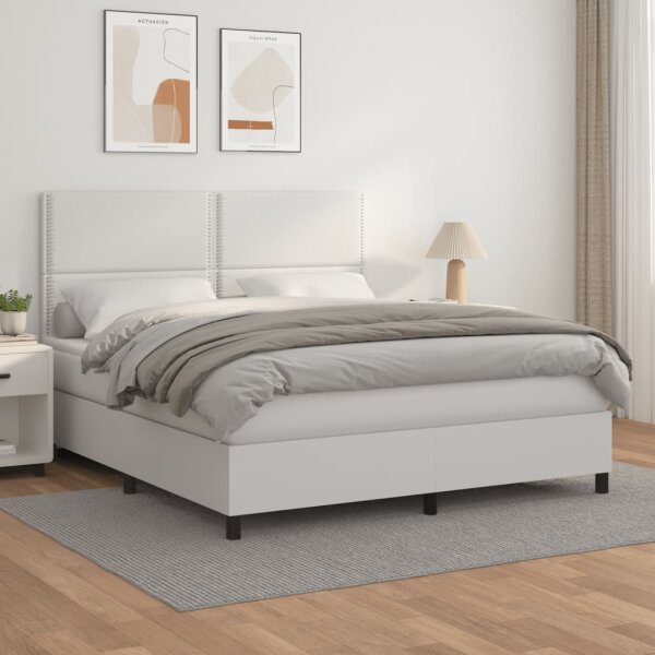 vidaXL Boxspringbett mit Matratze Wei&szlig; 160x200 cm Kunstleder