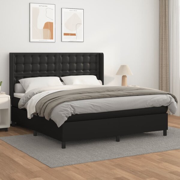 vidaXL Boxspringbett mit Matratze Schwarz 180x200 cm Kunstleder