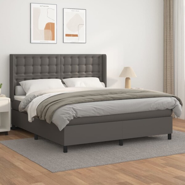 vidaXL Boxspringbett mit Matratze Grau 180x200 cm Kunstleder