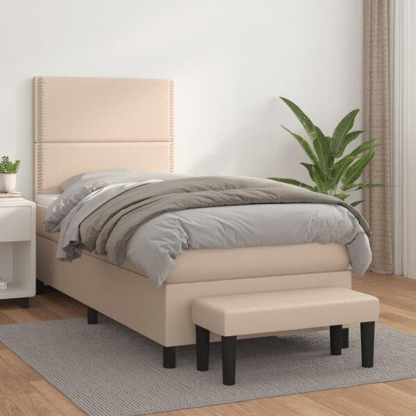 WOWONA Boxspringbett mit Matratze Cappuccino-Braun 90x200cm Kunstleder