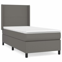 vidaXL Boxspringbett mit Matratze Grau 90x190 cm Kunstleder