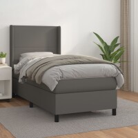 vidaXL Boxspringbett mit Matratze Grau 90x190 cm Kunstleder