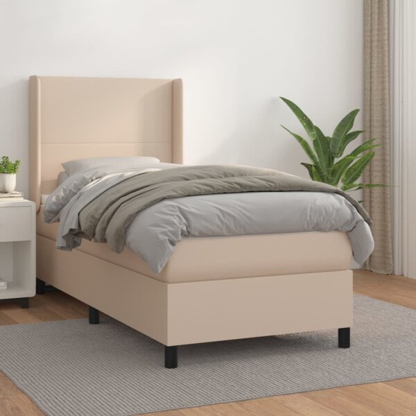 vidaXL Boxspringbett mit Matratze Cappuccino-Braun 90x190cm Kunstleder