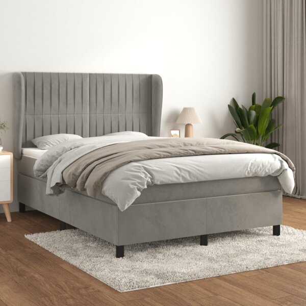 vidaXL Boxspringbett mit Matratze Hellgrau 140x200 cm Samt