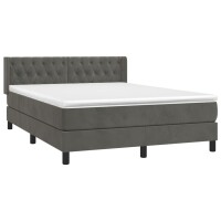 vidaXL Boxspringbett mit Matratze Dunkelgrau 140x190 cm Samt