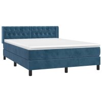 WOWONA Boxspringbett mit Matratze Dunkelblau 140x190 cm Samt