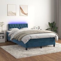 WOWONA Boxspringbett mit Matratze &amp; LED Dunkelblau 120x200 cm Samt