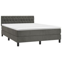 vidaXL Boxspringbett mit Matratze &amp; LED Dunkelgrau 140x190 cm Samt