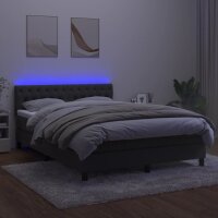 vidaXL Boxspringbett mit Matratze &amp; LED Dunkelgrau 140x190 cm Samt