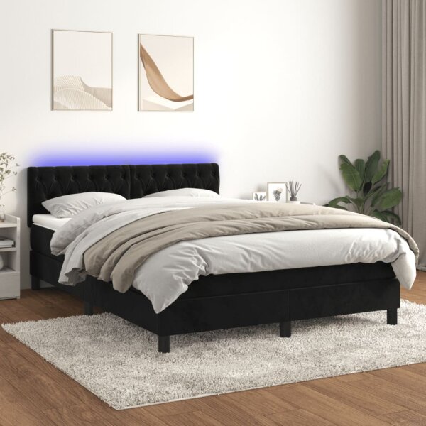 vidaXL Boxspringbett mit Matratze &amp; LED Schwarz 140x190 cm Samt