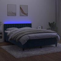 WOWONA Boxspringbett mit Matratze &amp; LED Dunkelblau 140x190 cm Samt