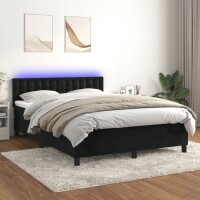 WOWONA Boxspringbett mit Matratze &amp; LED Schwarz 140x200 cm Samt