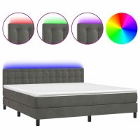 vidaXL Boxspringbett mit Matratze &amp; LED Dunkelgrau 180x200 cm Samt