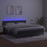 vidaXL Boxspringbett mit Matratze &amp; LED Dunkelgrau 180x200 cm Samt