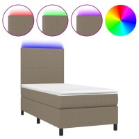 vidaXL Boxspringbett mit Matratze &amp; LED Taupe 90x200 cm Stoff