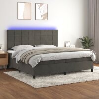 vidaXL Boxspringbett mit Matratze &amp; LED Dunkelgrau 200x200 cm Samt