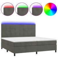 vidaXL Boxspringbett mit Matratze &amp; LED Dunkelgrau 200x200 cm Samt