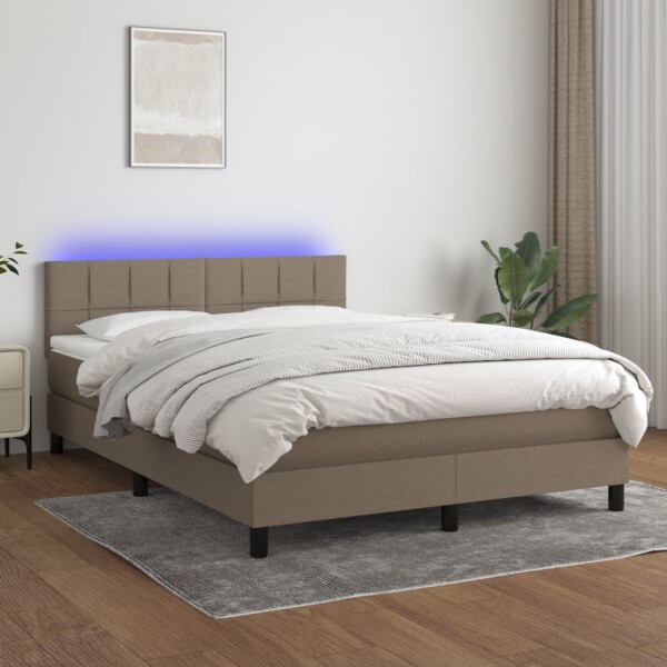 vidaXL Boxspringbett mit Matratze &amp; LED Taupe 140x190 cm Stoff