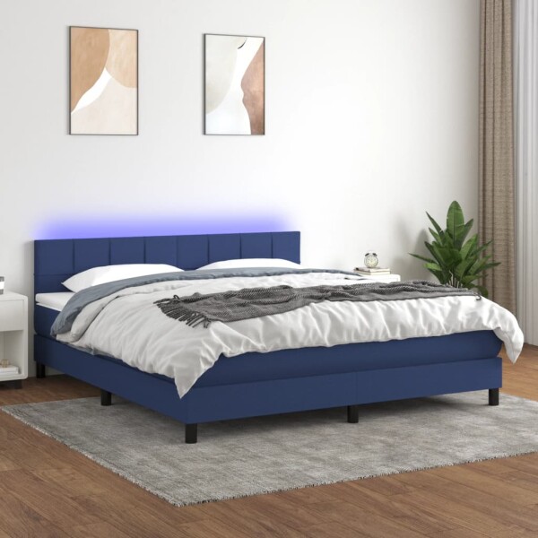 vidaXL Boxspringbett mit Matratze &amp; LED Blau 160x200 cm Stoff