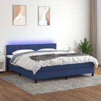 vidaXL Boxspringbett mit Matratze &amp; LED Blau 160x200 cm Stoff