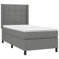 vidaXL Boxspringbett mit Matratze &amp; LED Dunkelgrau 90x190 cm Stoff