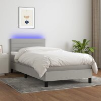 vidaXL Boxspringbett mit Matratze &amp; LED Hellgrau 90x190 cm Stoff