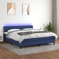 vidaXL Boxspringbett mit Matratze &amp; LED Blau 160x200 cm Stoff