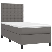 vidaXL Boxspringbett mit Matratze &amp; LED Grau 90x190 cm Kunstleder